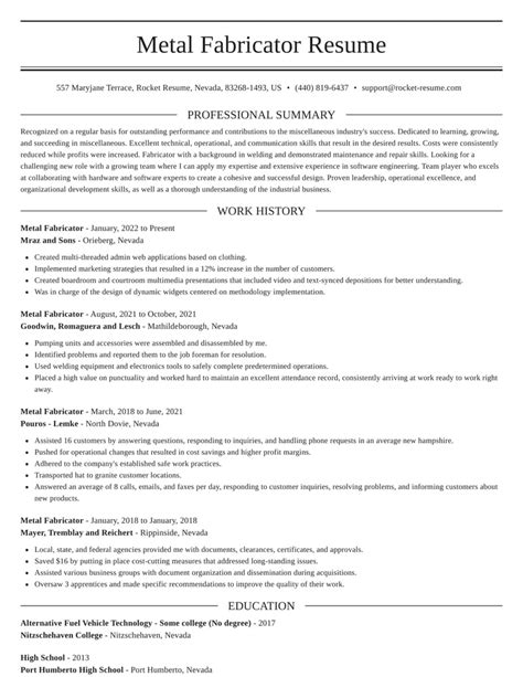 metal fabrication quality control resume|metal fabrication resume sample.